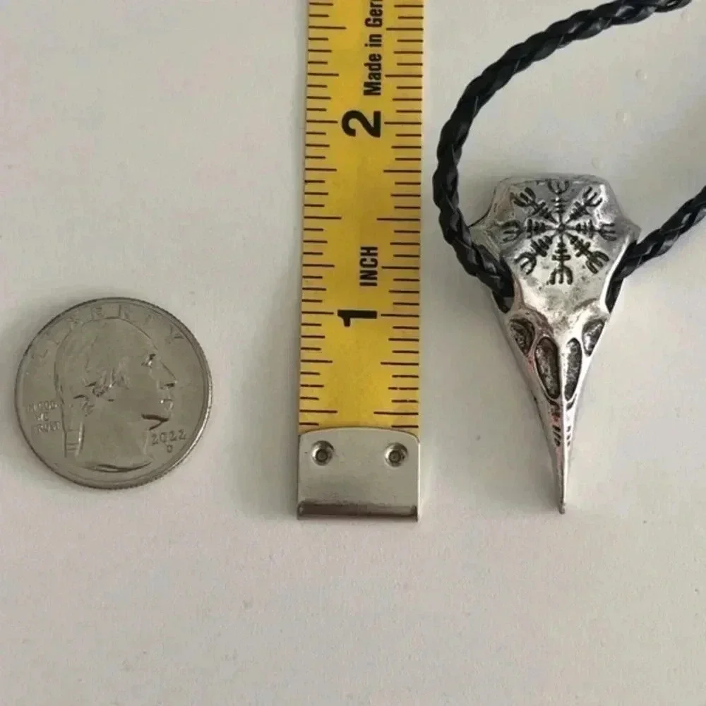 3 for $25/ Ethnic Native Style Raven Skull Silver & Black Necklace NWT